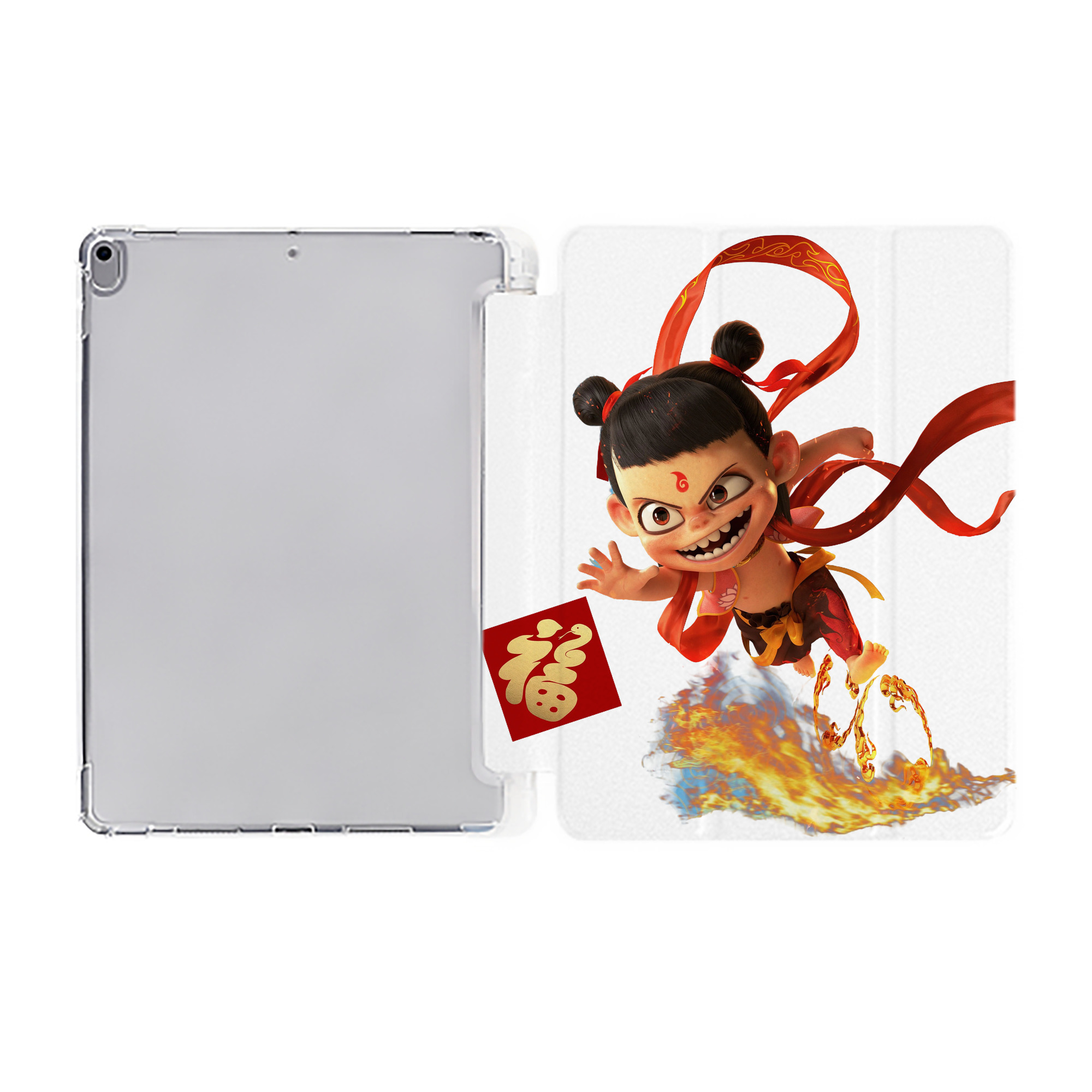 （画像用） Ne Zha 2 ナタ 魔童の大暴れ IPad ケース ペン収納付き 三つ折りスタンド PUレザー×シリコン 対応機種9.5/10.5/10.9インチ